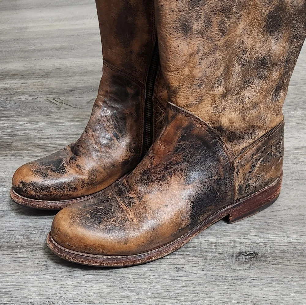 BED STU Leather Tan/Black‎ Distressed Tall Boots